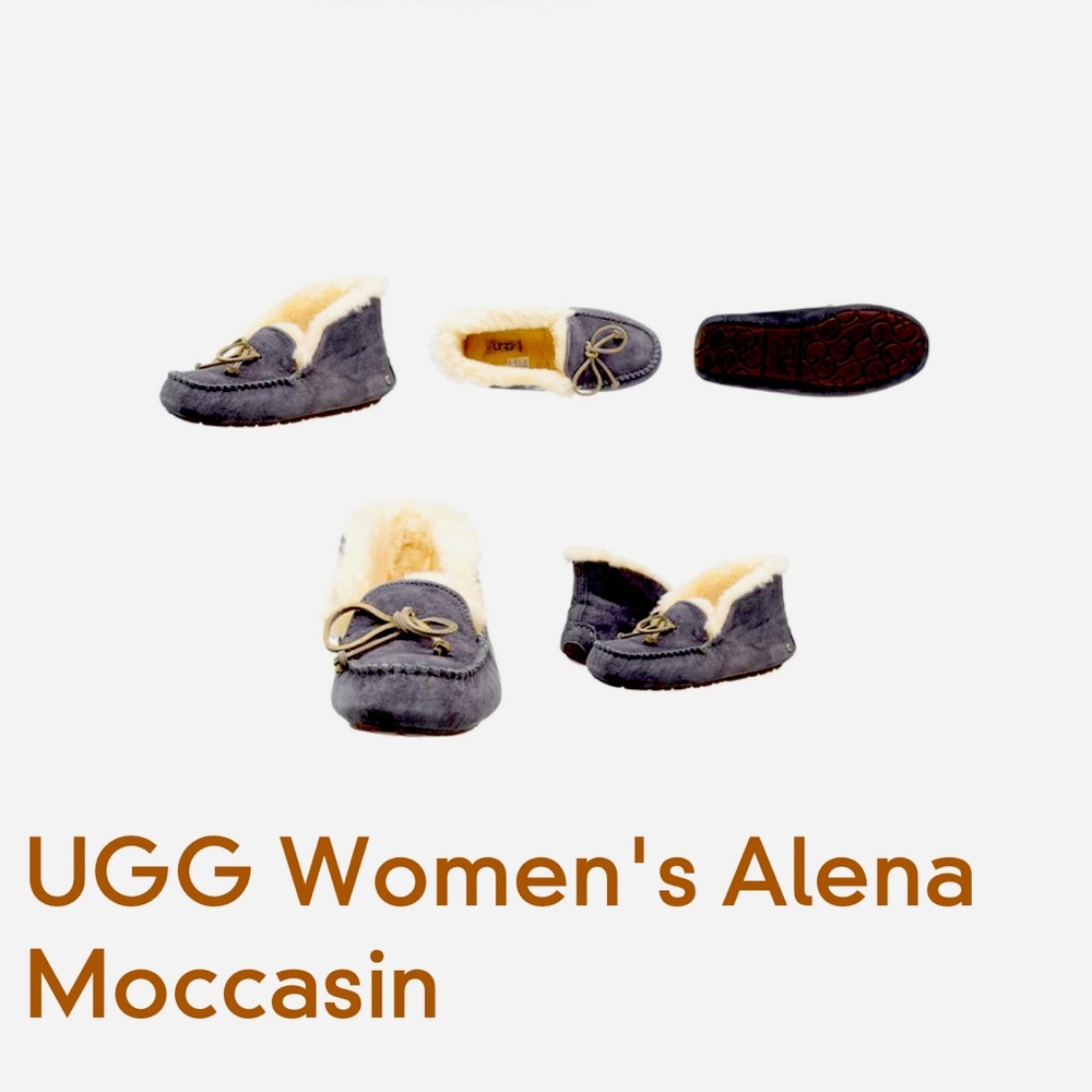UGG Women's Blue Suede Slippers with Cream Fur - Picture 16 of 16